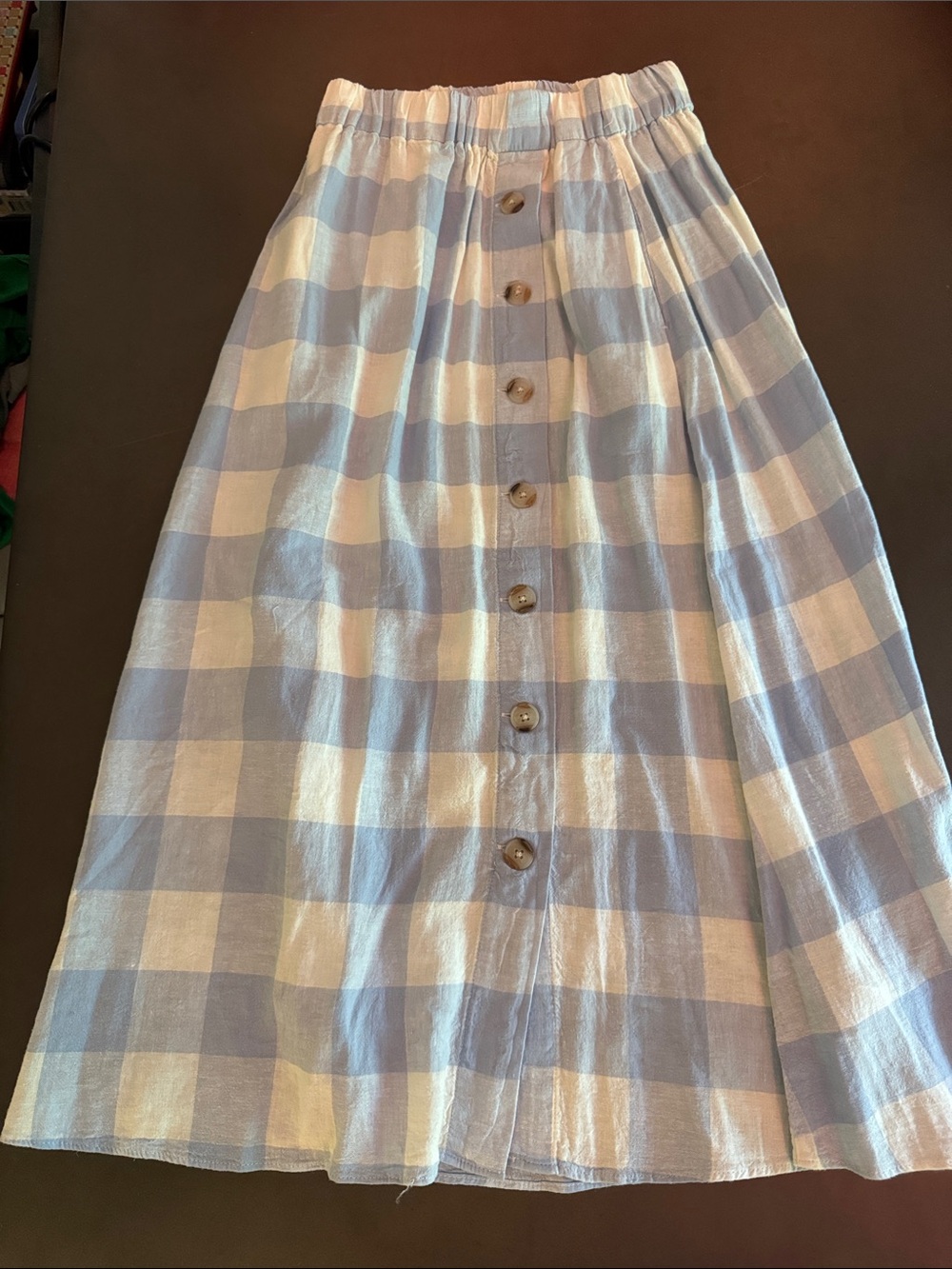 Madewell Blue & White Gingham Button-Front Midi Skirt